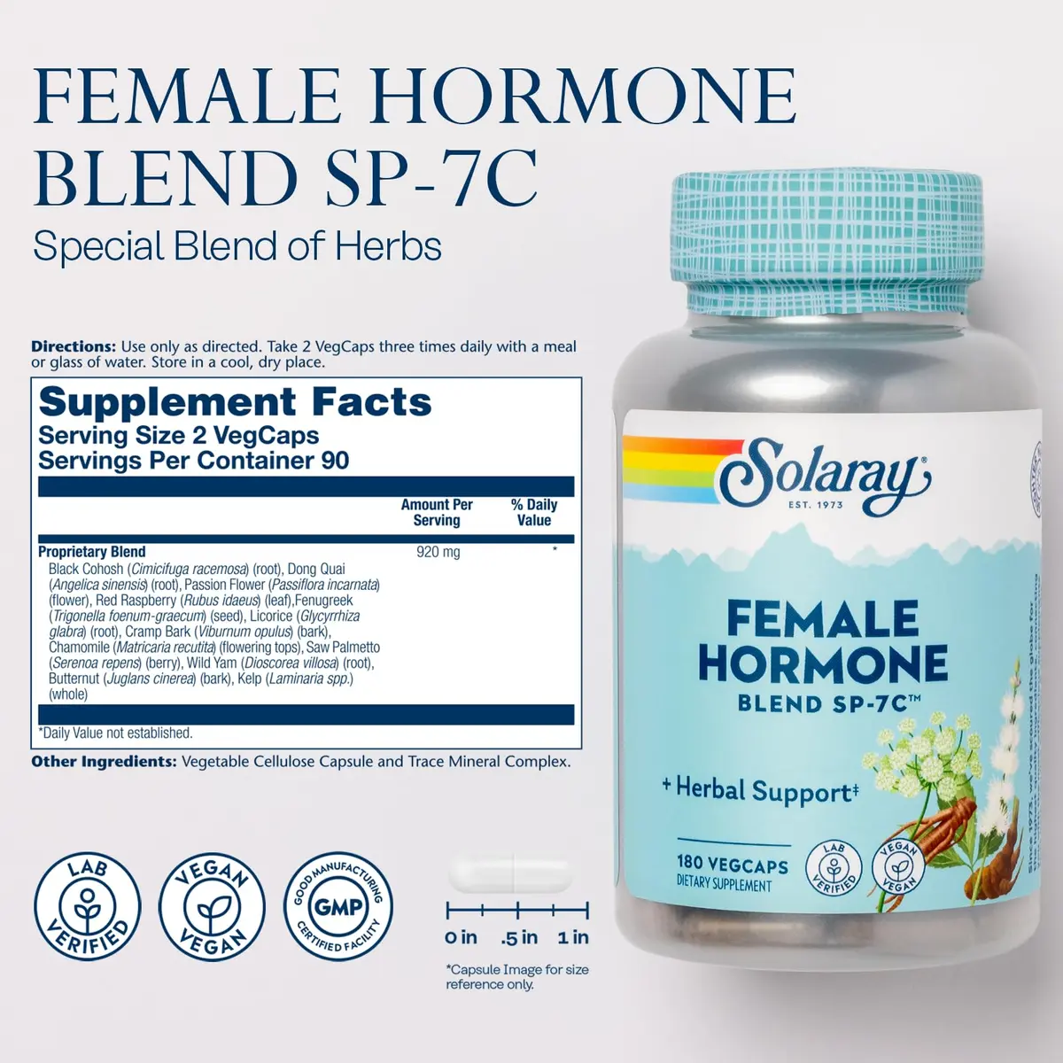 SOLARAY Female Hormone Blend SP-7C 180 VegCaps | Menopause Support & Herbal Balance - view 3