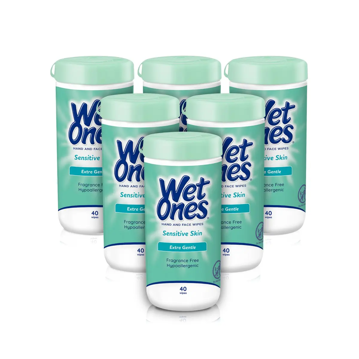 Wet Ones Sensitive Skin Hand & Face Wipes Unscented 40 ct (240 ct Total) | Hypoallergenic & Pediatrician Tested - main product image