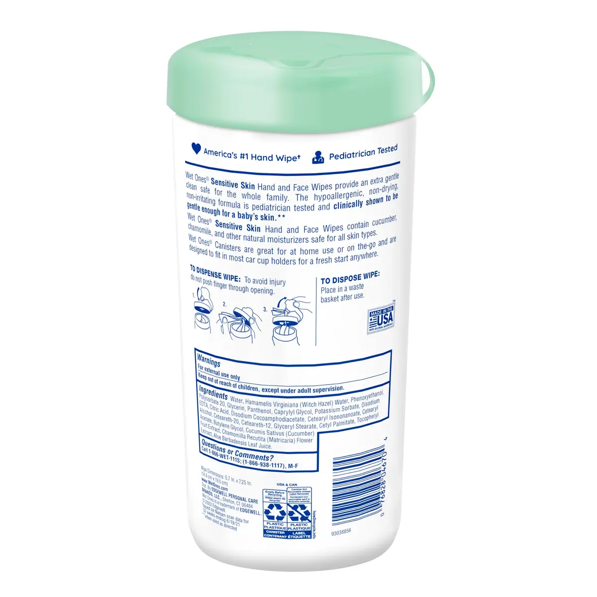 Wet Ones Sensitive Skin Hand & Face Wipes Unscented 40 ct (240 ct Total) | Hypoallergenic & Pediatrician Tested - view 7