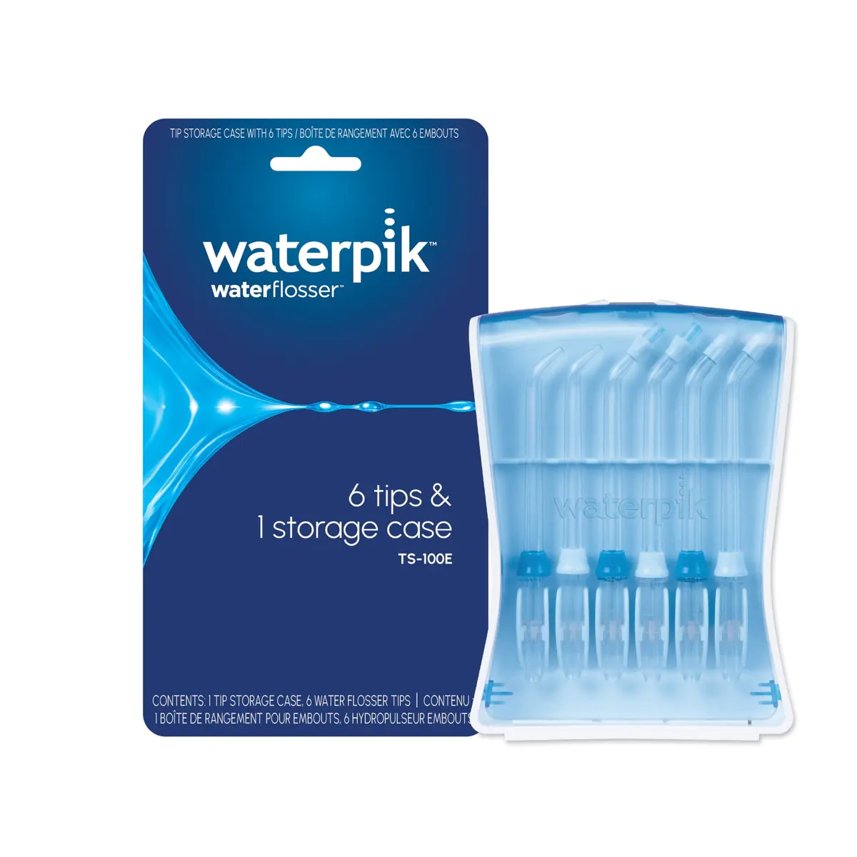 Waterpik 6 Replacement Tips with Case for Hygienic Storage & Travel TS-100E | Genuine Waterpik Tips for Oral Care - main product image