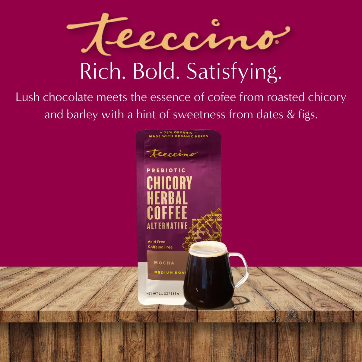 Teeccino Mocha Chicory Coffee Alternative - 11 Ounce - Ground Herbal Coffee That’s Prebiotic, Caffeine-Free & Acid Free, Medium Roast - view 7