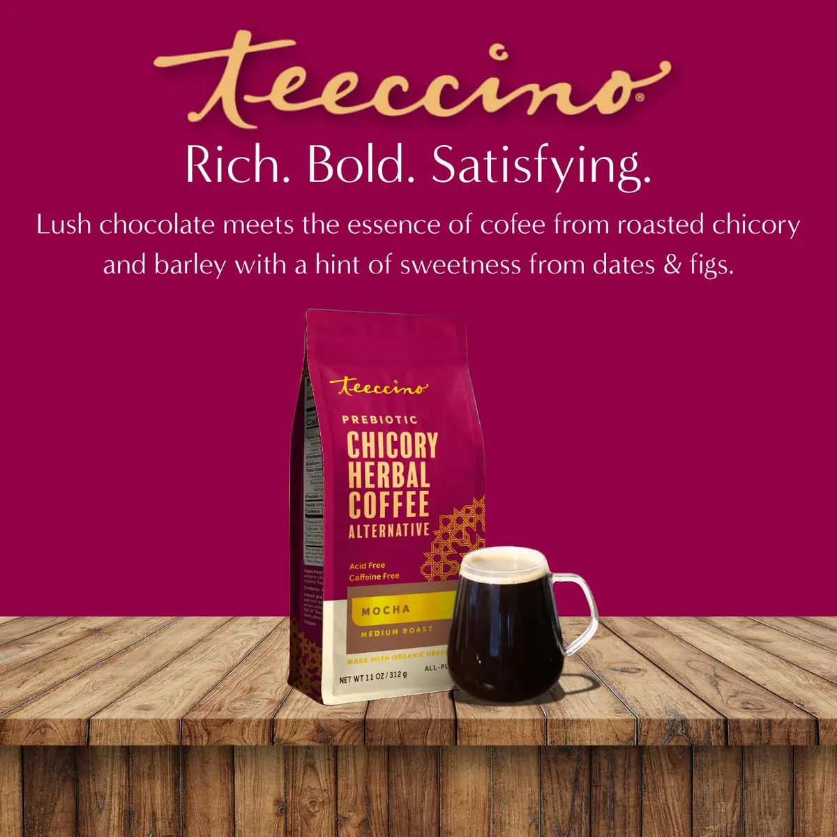 Teeccino Mocha Chicory Coffee Alternative - 11 Ounce - Ground Herbal Coffee That’s Prebiotic, Caffeine-Free & Acid Free, Medium Roast - view 4