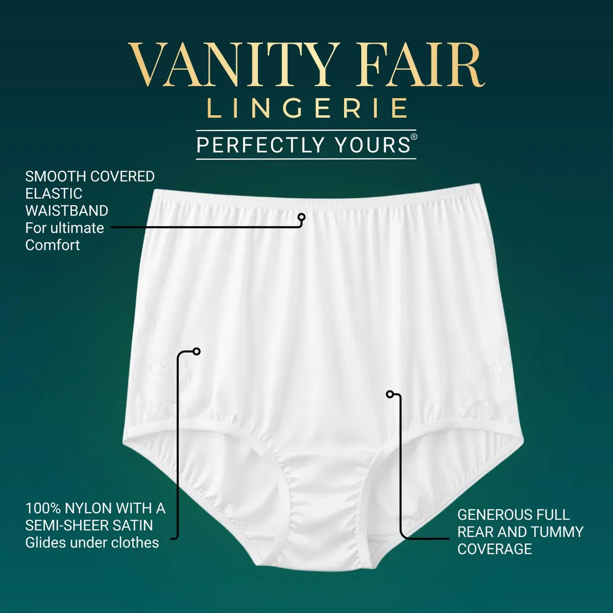 Vanity Fair Lace Nouveau Brief Panties, 3 Pack, Fawn, Size 7 | Elegant lace full coverage briefs for daily comfort - view 3