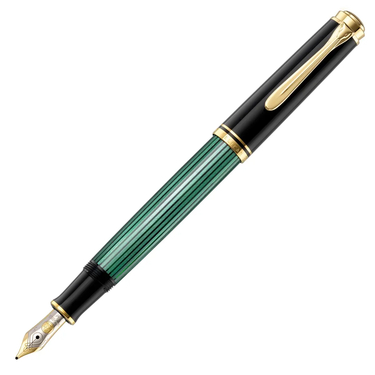 Pelikan Souverän M400 Fountain Pen Extra Fine Nib Black/Green | Classic Piston Fill System - main product image