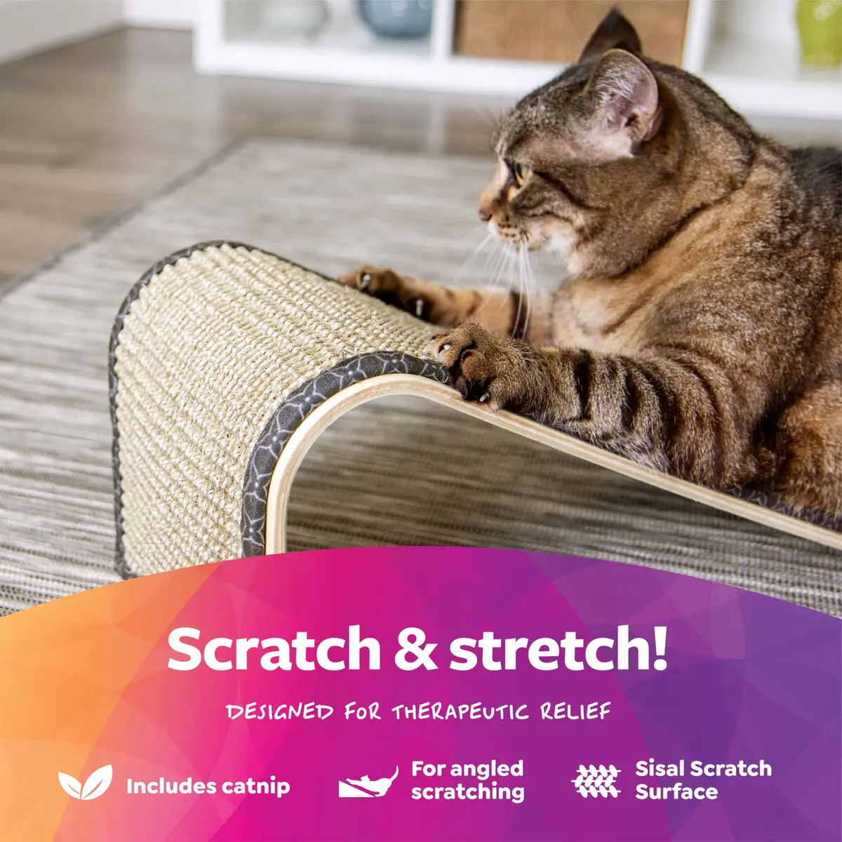 SmartyKat Sisal Angle Ramp Cat Scratcher | Natural Woven Sisal & Wooden Structure, Organic Catnip - view 5