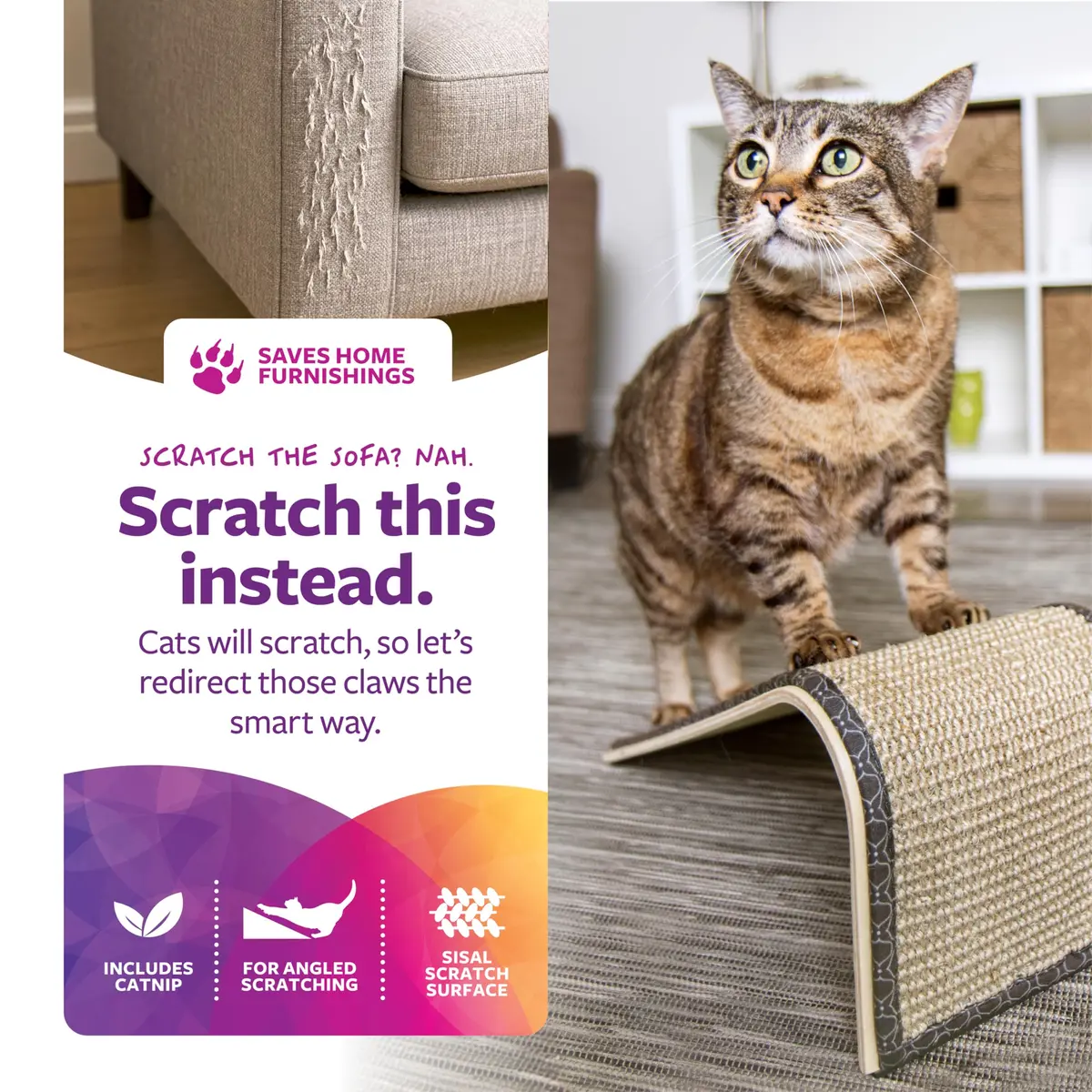 SmartyKat Sisal Angle Ramp Cat Scratcher | Natural Woven Sisal & Wooden Structure, Organic Catnip - view 2