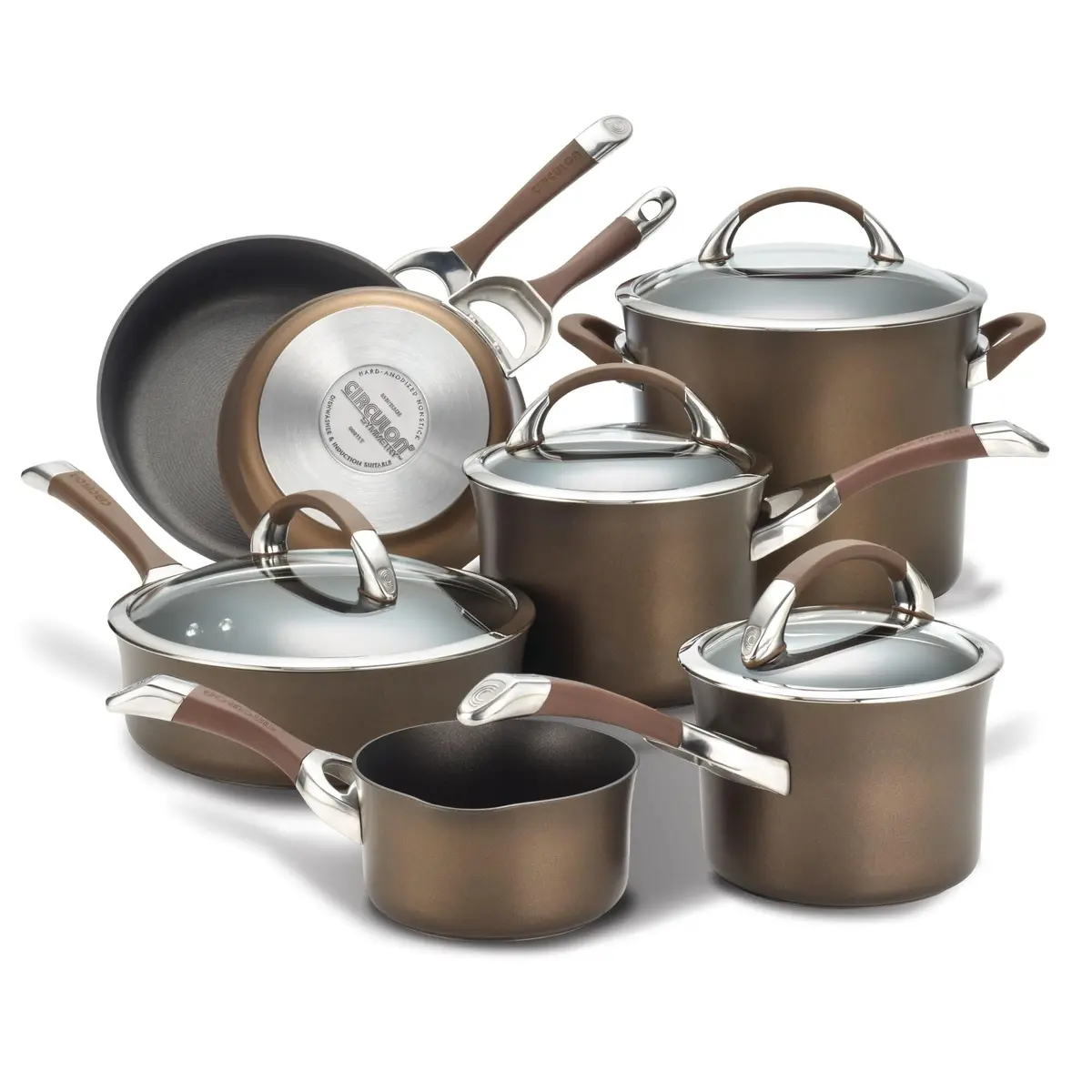 Circulon Symmetry Non Stick Pots and Pans Set, 11-Piece, Chocolate | Durable Hard-Anodized Cookware for Healthy Cooking - main product image