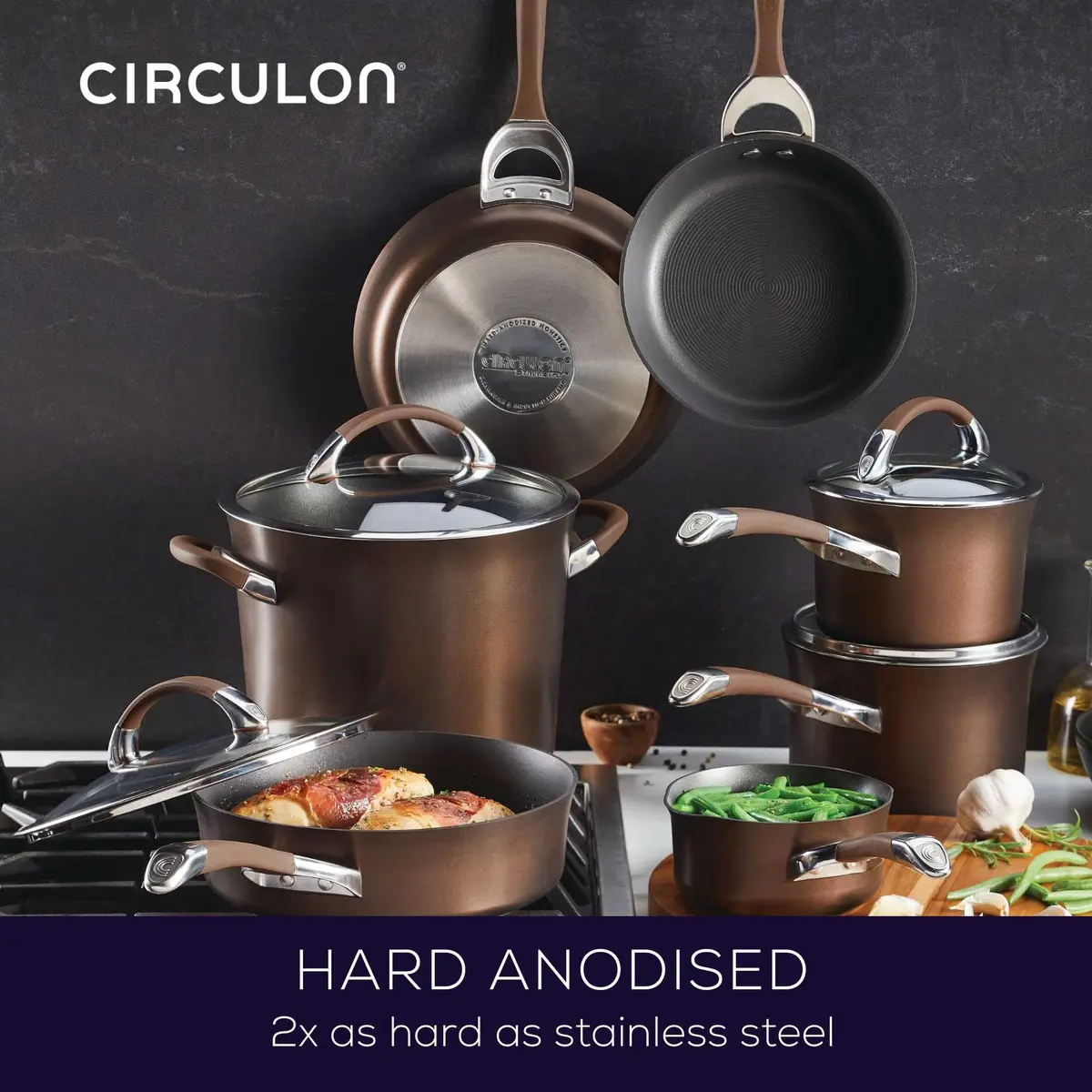 Circulon Symmetry Non Stick Pots and Pans Set, 11-Piece, Chocolate | Durable Hard-Anodized Cookware for Healthy Cooking - view 6