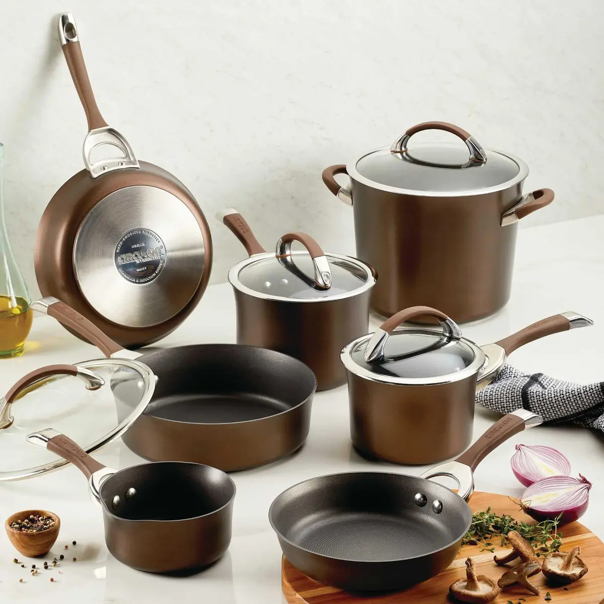 Circulon Symmetry Non Stick Pots and Pans Set, 11-Piece, Chocolate | Durable Hard-Anodized Cookware for Healthy Cooking - view 3