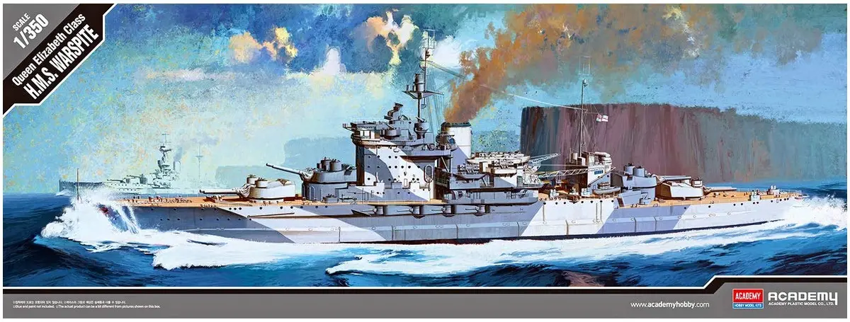 Academy Queen Elizabeth Class H.M.S. Warspite Boat Model Building Kit | 1/350 Scale, WWII Version, Waterline Display - view 3