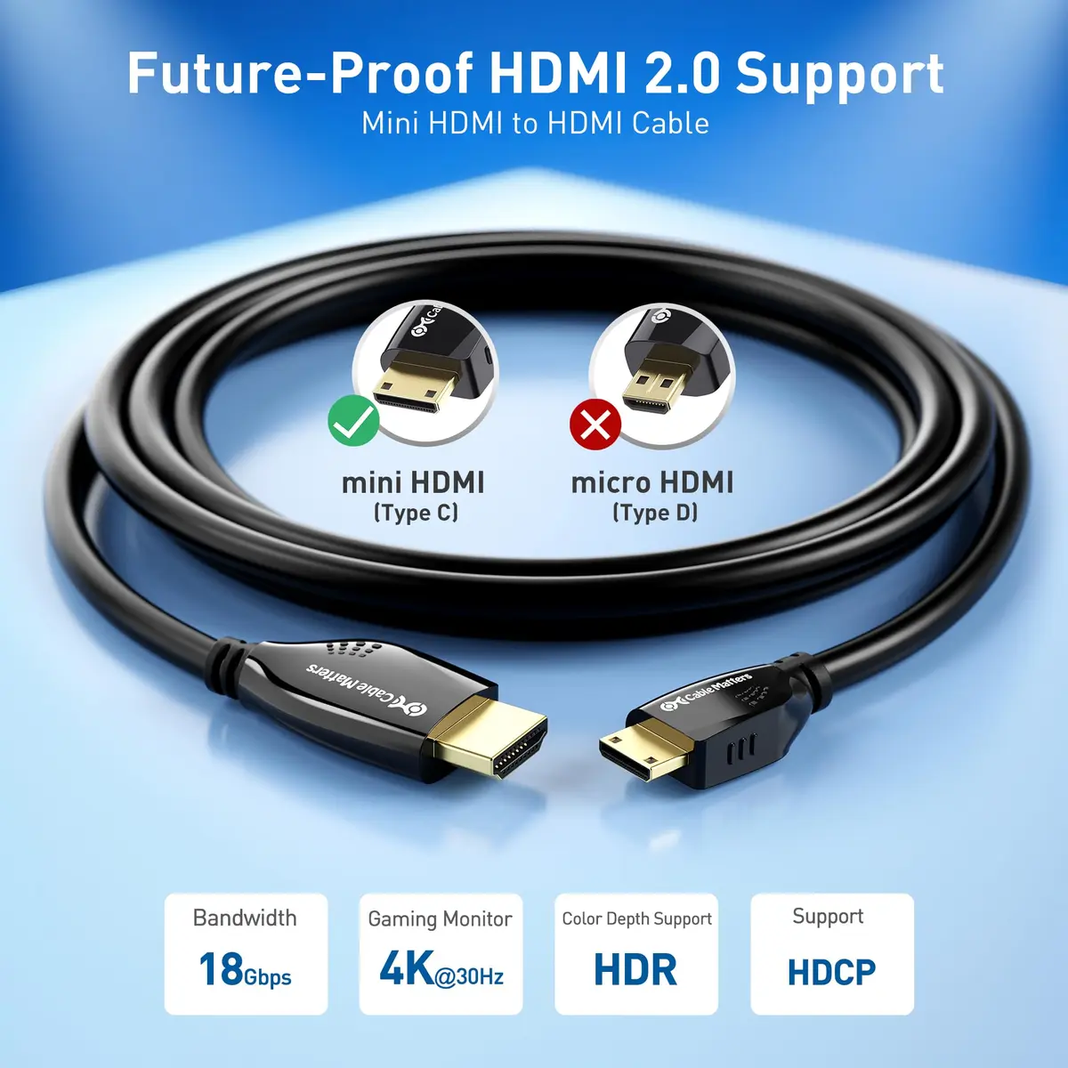 Cable Matters High-Speed Long 4K Mini HDMI to HDMI Cable, 2.5m (8.2ft) | Connects Tablets, DSLRs to TVs - view 2