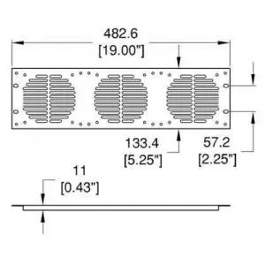 Penn Elcom Rack Fan Panel for 3 Fans | Durable Steel, Black Powder Coated, 3 Fan Punching (8.27in x 2.36in x 20.08in) - view 4
