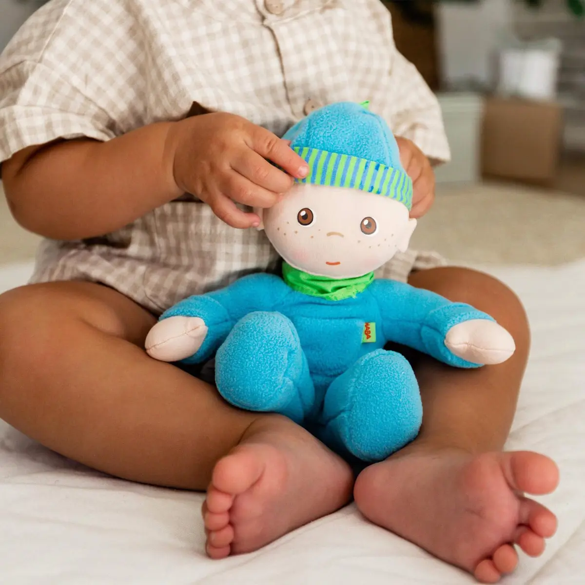 HABA Snug-Up Soft Plush Luis Baby Doll 8" | Perfect Newborn & Toddler Toy, Machine Washable, Ideal Boy Doll - view 3