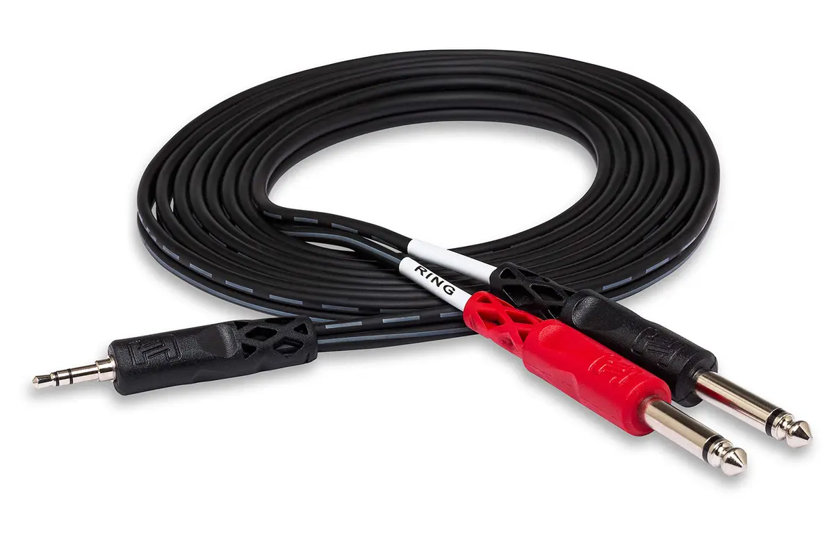 Hosa CMP-159 Stereo Breakout Cable, 3.5 mm TRS to Dual 1/4 Inch TS, 3.05 m (10 Feet) | Oxygen-Free Copper Conductors - main product image