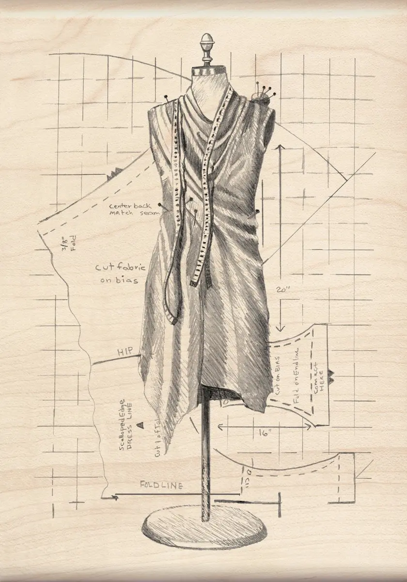 Inkadinkado Dress Mannequin Wood Stamp 5" x 3" | Victorian Scrapbooking Tool - main product image