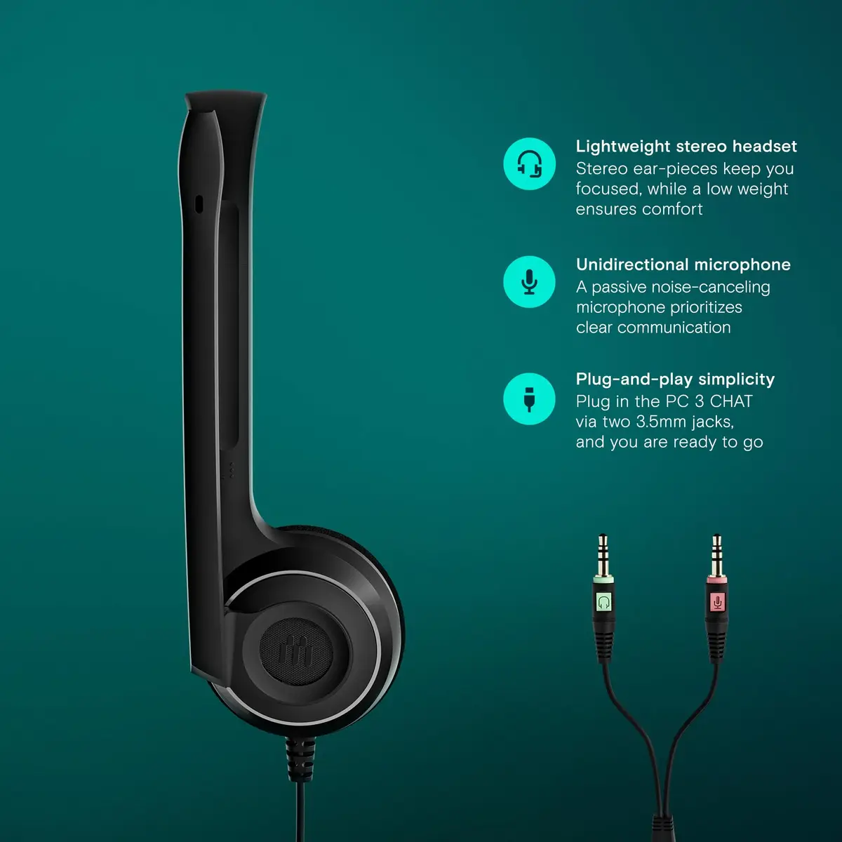 EPOS PC 3 Headset Wired On-Ear Noise Cancelling Microphone Lightweight Stereo - view 3