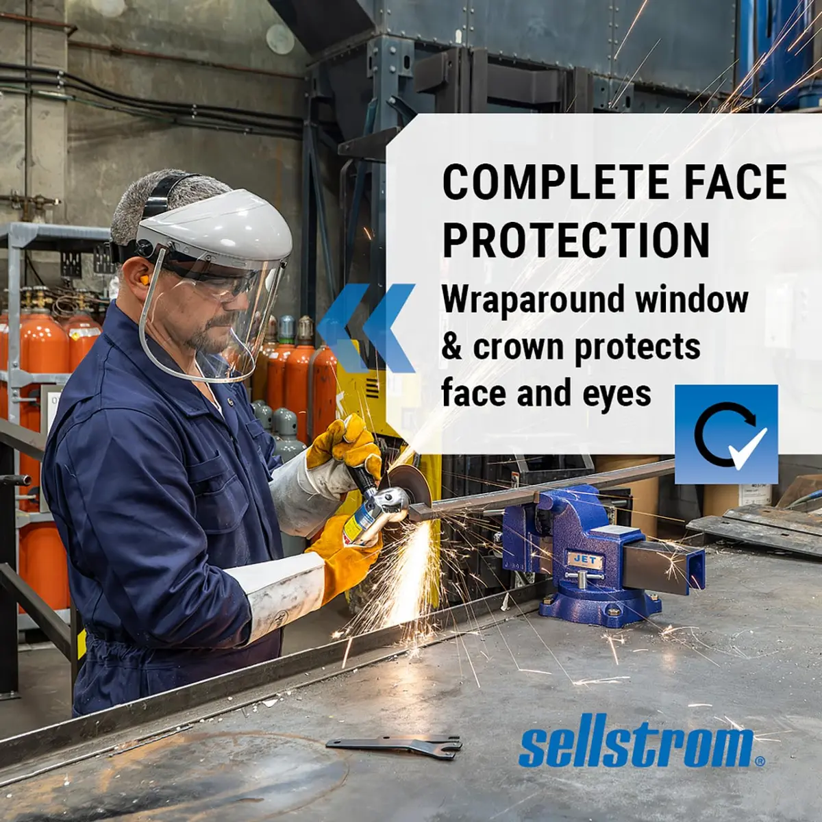 Sellstrom 301 Face Shield Uncoated Clear Tint, Aluminum Binding, ANSI Z87.1 | Lightweight, Impact-Resistant Safety Face Shield - view 2