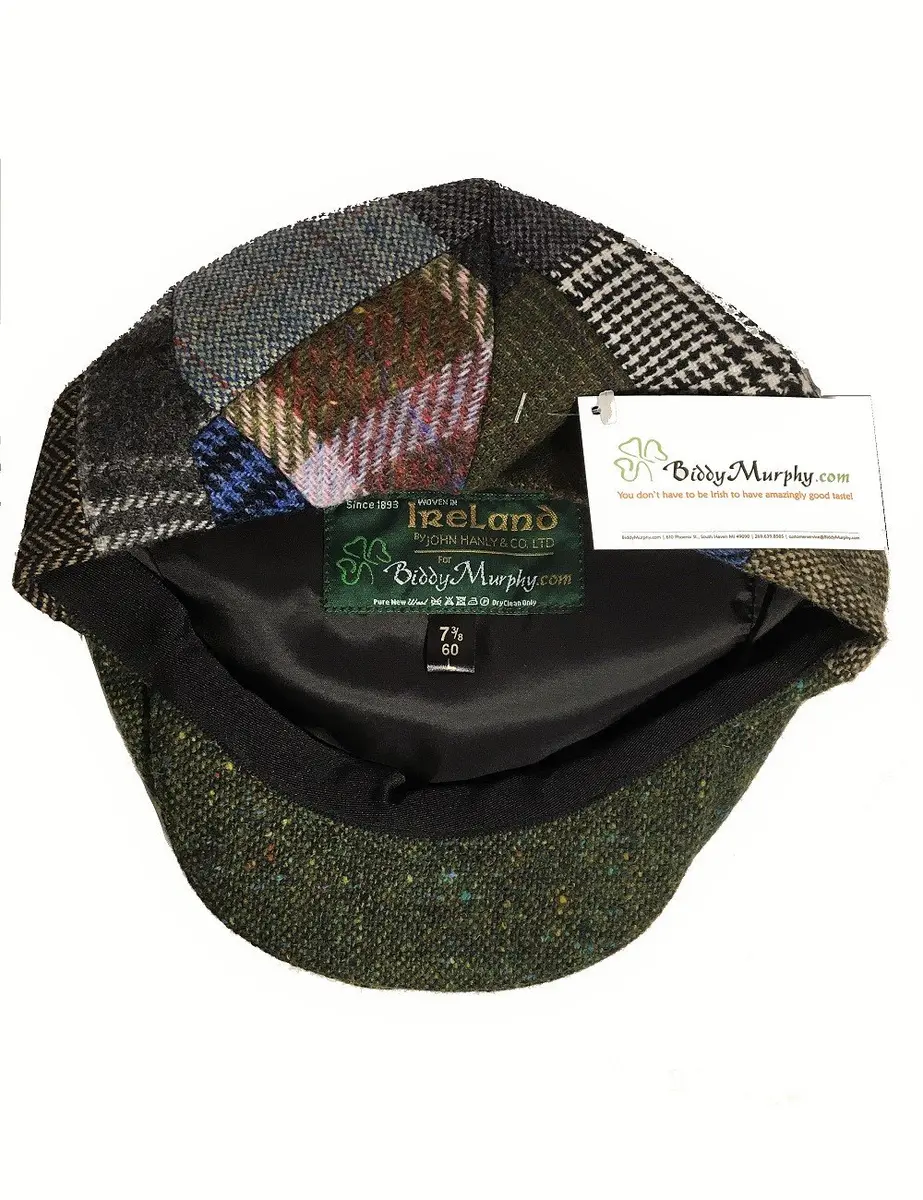 Biddy Murphy Newsboy Flat Cap, 100% Irish Wool, Patchwork, Multicolor, XL | Unique Irish Tweed Style - view 8