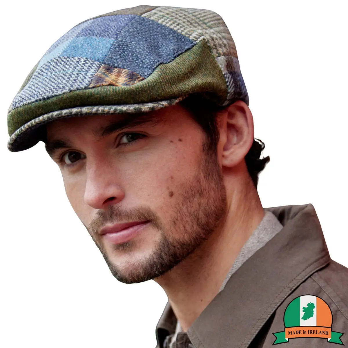 Biddy Murphy Newsboy Flat Cap, 100% Irish Wool, Patchwork, Multicolor, XL | Unique Irish Tweed Style - main product image