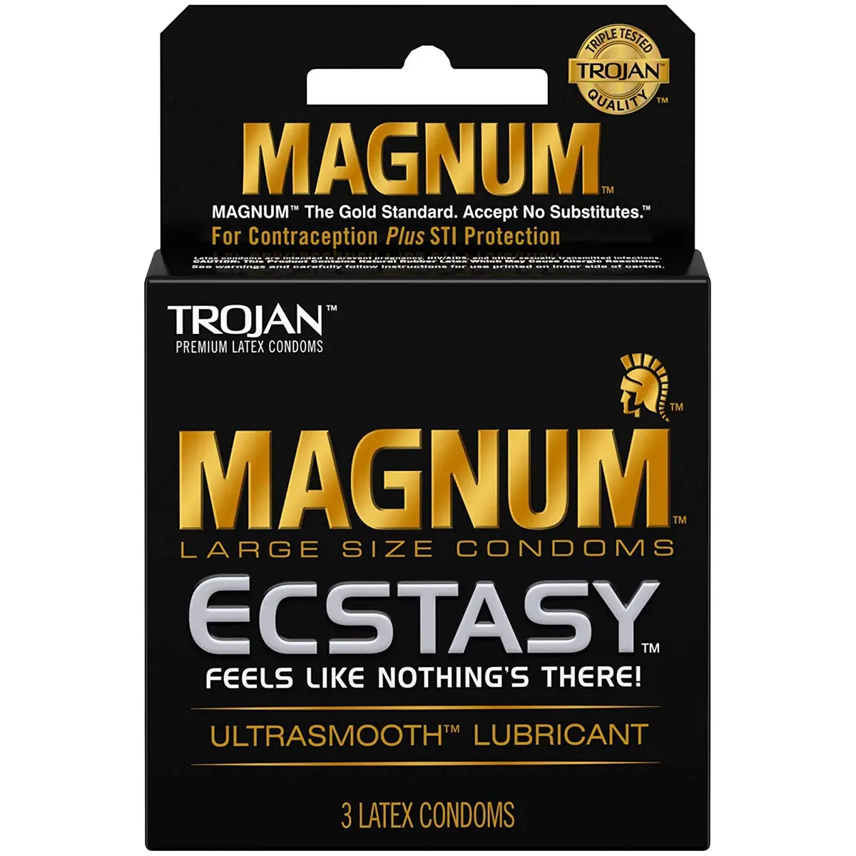 Trojan Magnum Ecstasy Large Size Condom 3 Count | Extra Large, Lubricated, USA Import - main product image