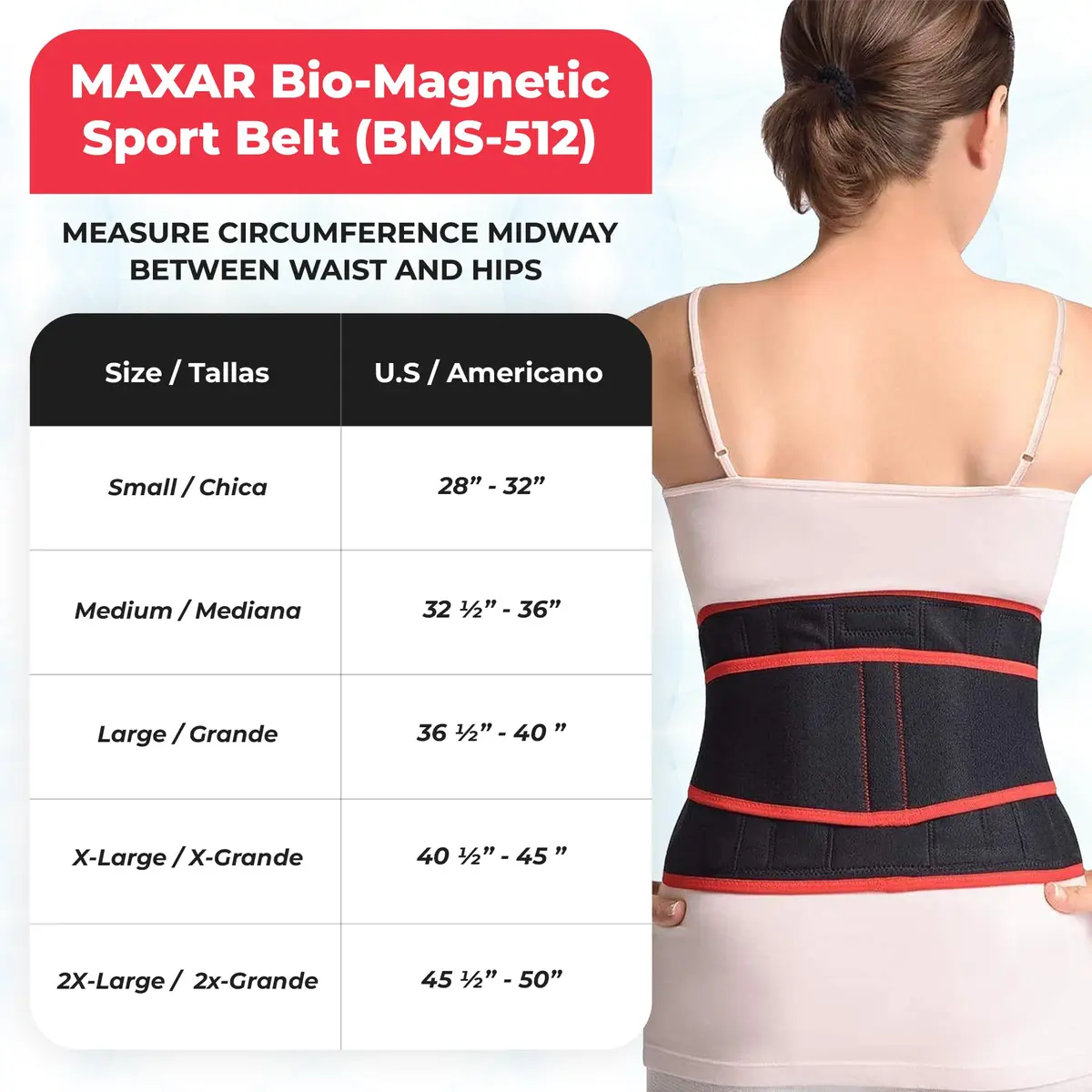 MAXAR Airprene Sports Back Brace with 18 Magnets | Support & Pain Relief for Lower Back (70-120 chars) - view 7