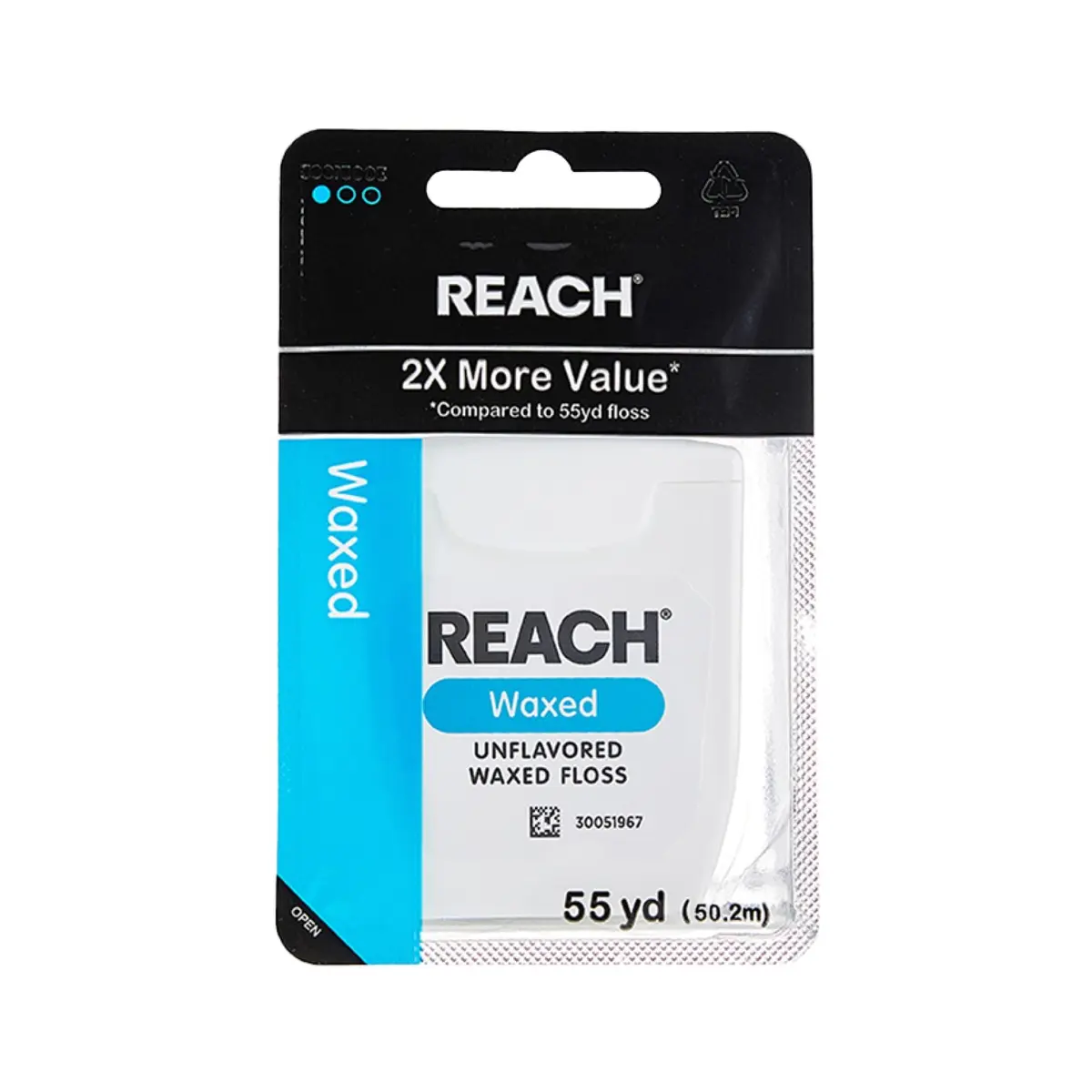 REACH Waxed Dental Floss, Unflavored, 165 ft (49.5 m) | Shred Resistant Plaque Remover - main product image