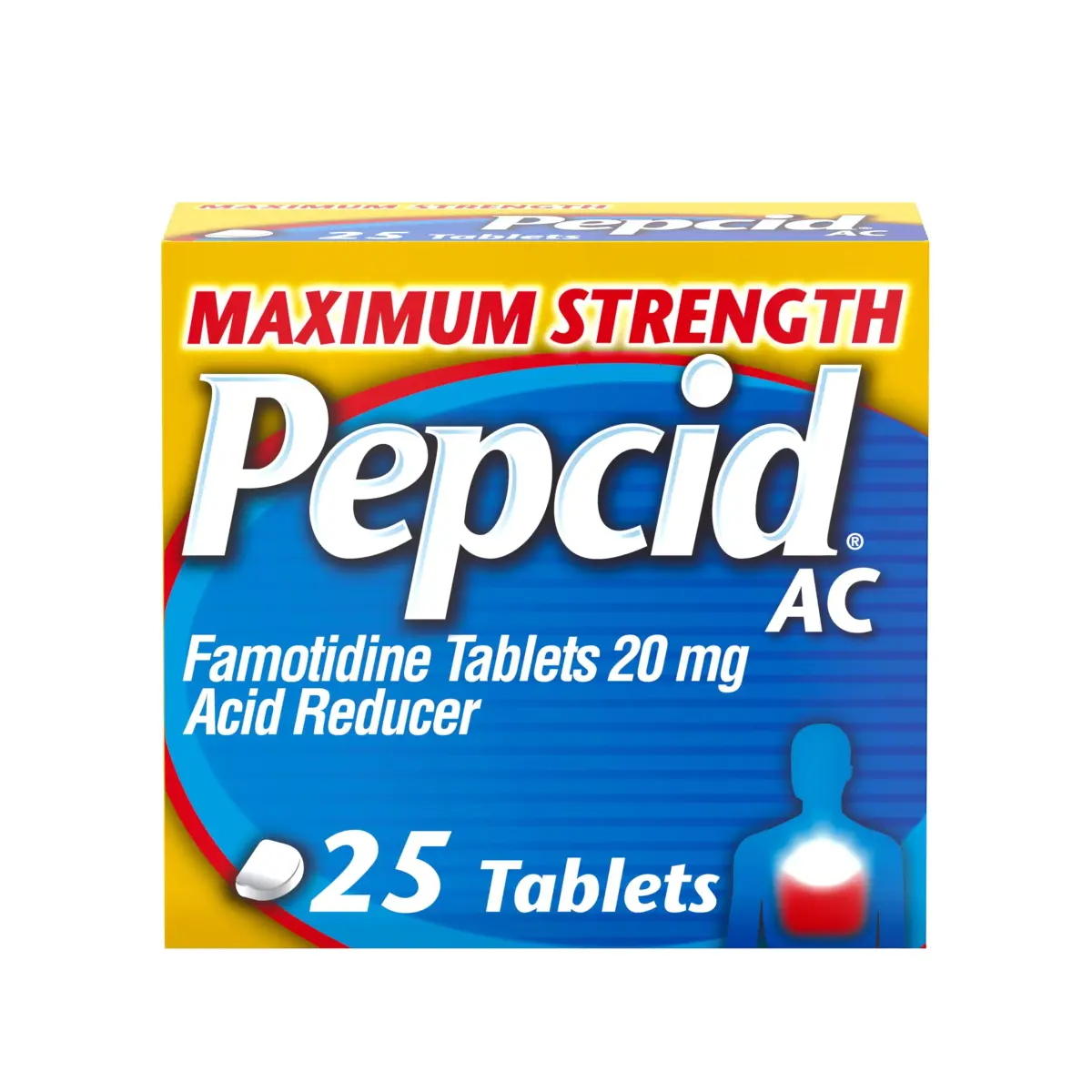 Pepcid AC Maximum Strength Tablets, 20mg Famotidine, 25 Count | Fast-Acting Heartburn Relief - main product image