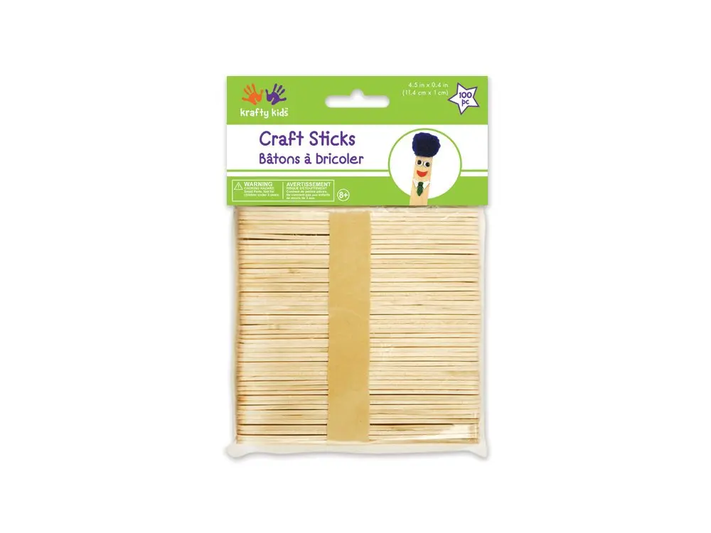 Krafty Kids Craftwood Regular Craft Sticks 4.5in x 0.38in | Classroom & Party Craft Supplies - main product image