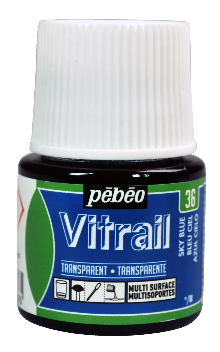 Pebeo Vitrail Stained Glass Effect Paint Sky Blue 45 ml | Glossy, Transparent & Opale Finishes - main product image