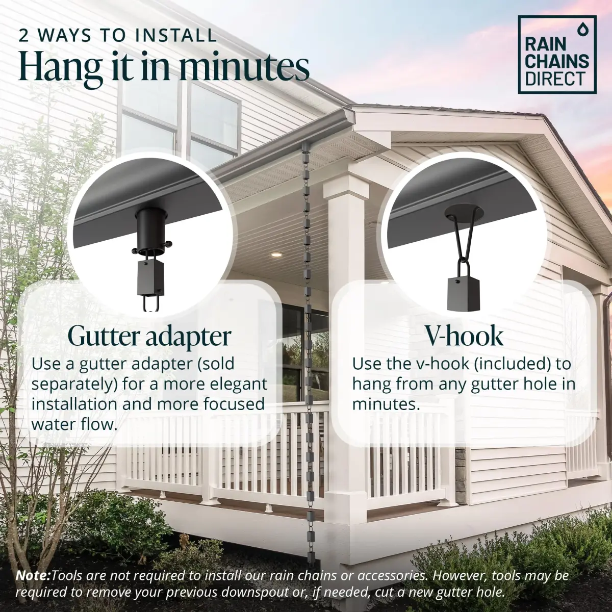 Rain Chains Direct Square Link Rain Chain 2.59 m (8.5 FT) | Durable Black Powder-Coated Aluminum - view 5
