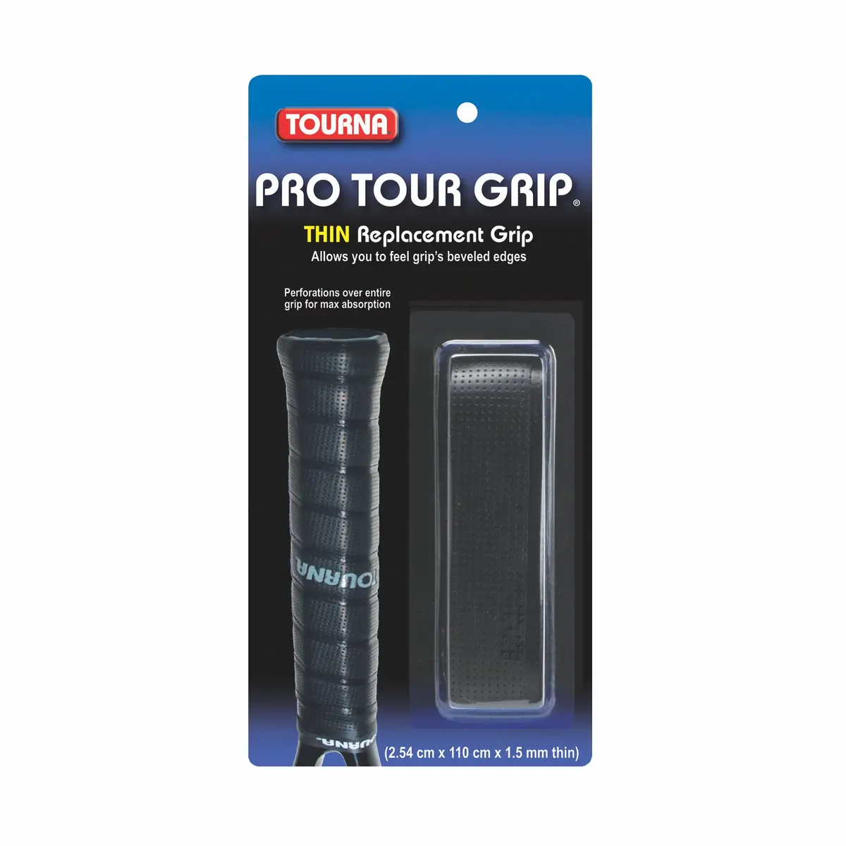 Tourna PRO Tour Grip Thin Replacement Tennis Grip 1.5mm | Tacky, Moisture-Absorbing, Black - main product image