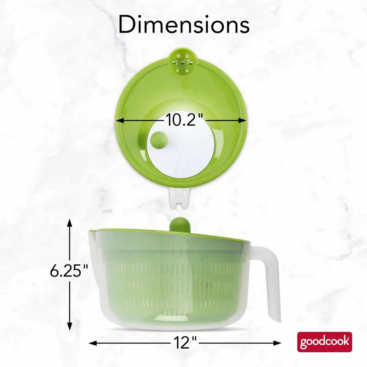 GoodCook Salad Spinner - 6 Qt. Capacity, Easy Turn Knob, Built-In Pour Spout, Multi-Use Basket, Durable, Dishwasher-Safe, Green - view 5