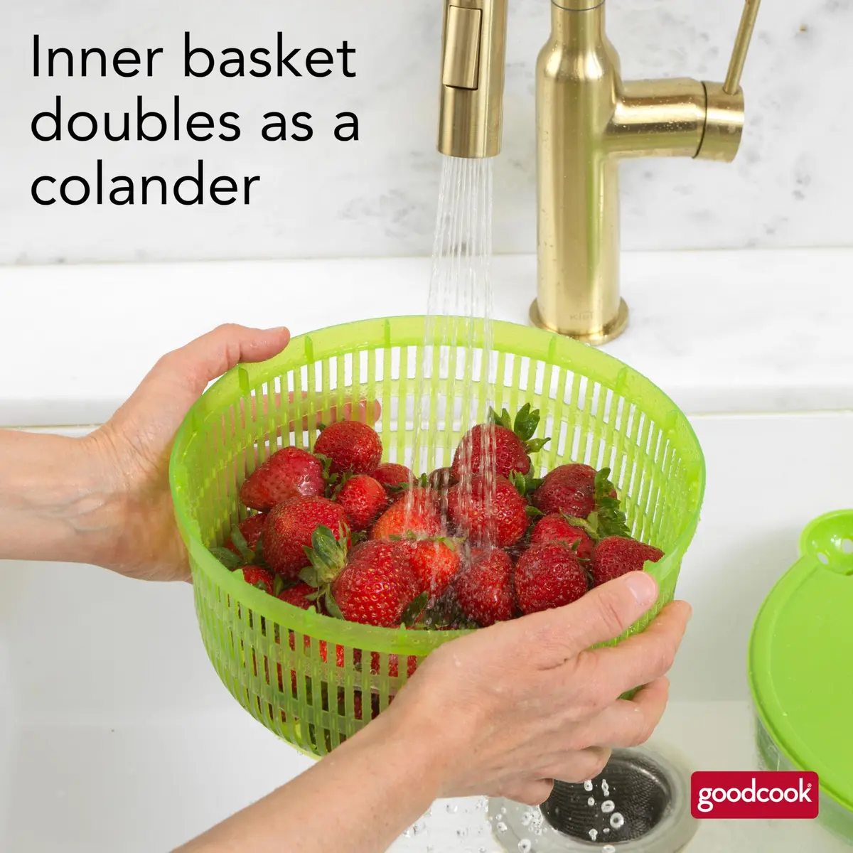 GoodCook Salad Spinner - 6 Qt. Capacity, Easy Turn Knob, Built-In Pour Spout, Multi-Use Basket, Durable, Dishwasher-Safe, Green - view 7