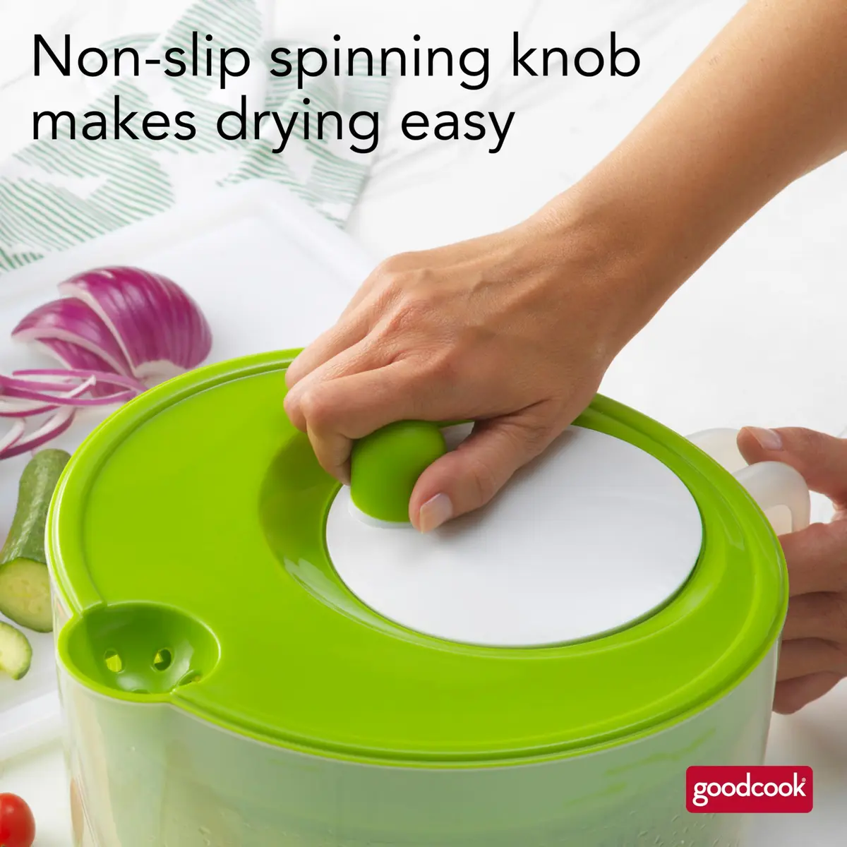 GoodCook Salad Spinner - 6 Qt. Capacity, Easy Turn Knob, Built-In Pour Spout, Multi-Use Basket, Durable, Dishwasher-Safe, Green - view 4