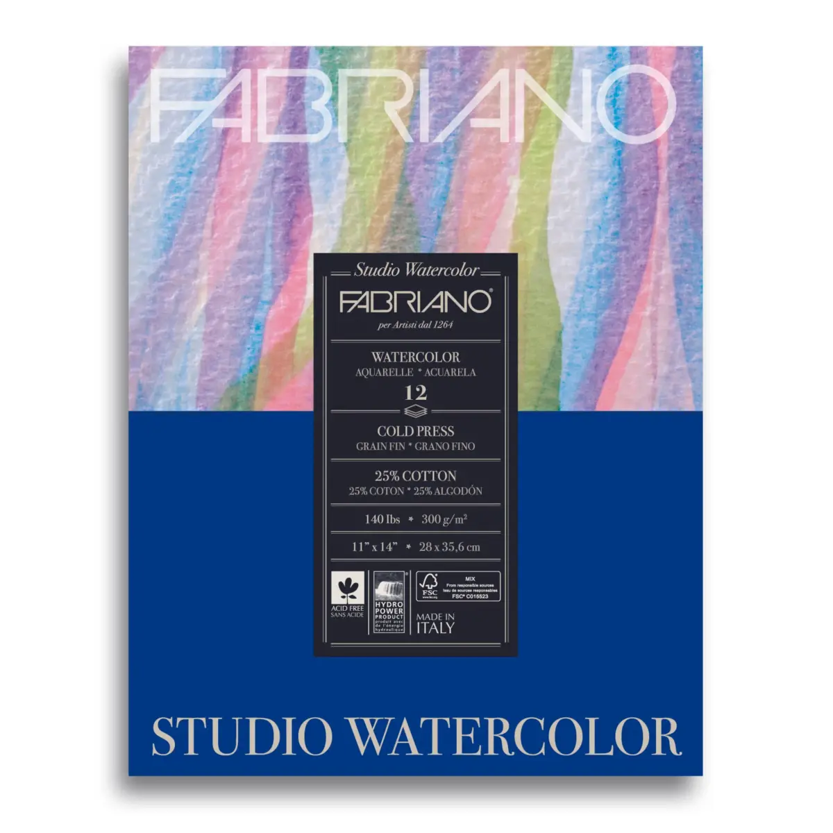 Fabriano Studio Watercolor Pad, Cold-Press, 27.94cm x 35.56cm (11" x 14") | 140 lb / 300gsm Paper - main product image