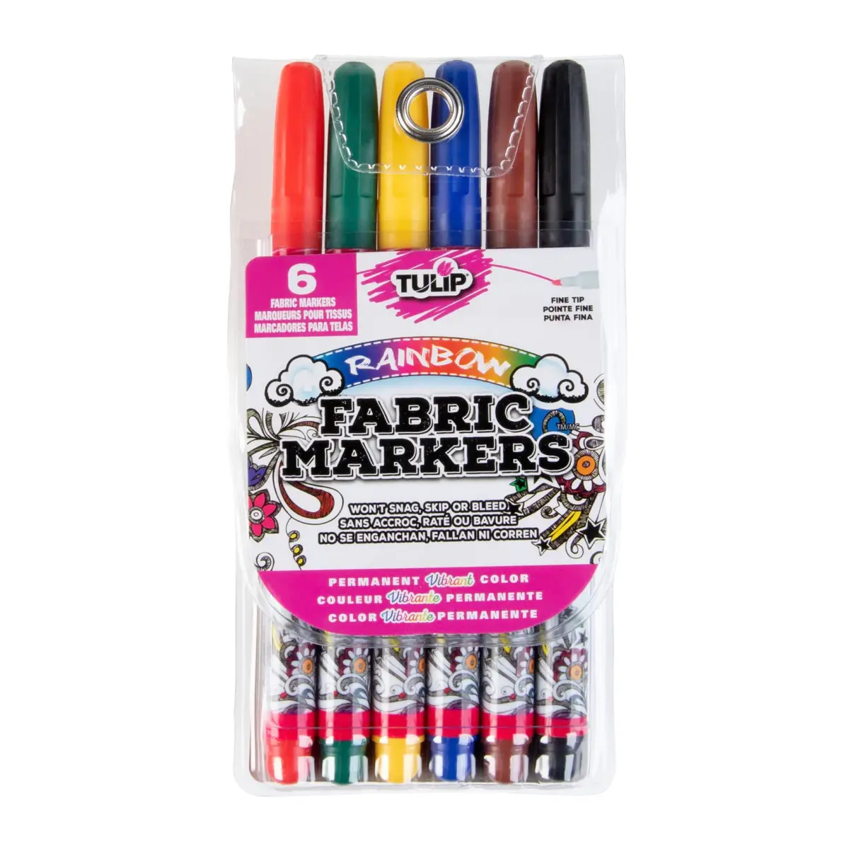 Tulip Fabric Markers, Primary, 6 Count (Pack of 6) | Vibrant Permanent Color for Fabric & Surfaces - main product image