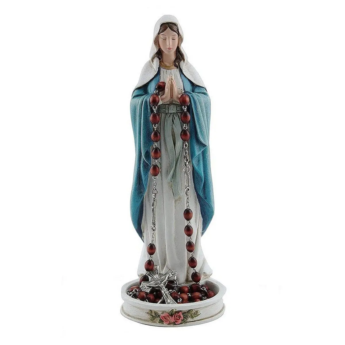 CB Virgin Mary Rosary Holder Statue 8 Inch | Religious Collectible Figurine with Rose Pattern - view 3