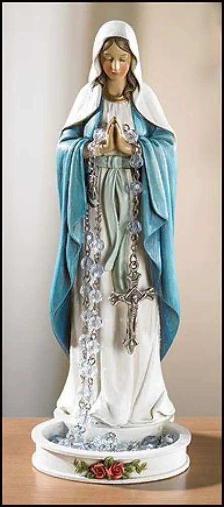 CB Virgin Mary Rosary Holder Statue 8 Inch | Religious Collectible Figurine with Rose Pattern - view 4