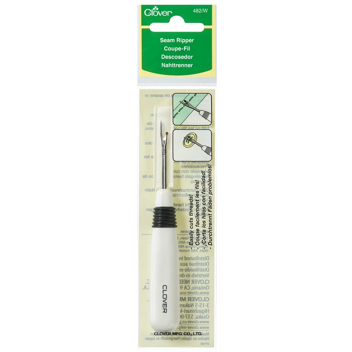 Clover White Ergonomic Seam Ripper 1.9cm (0.75in) | Precision Fabric Repair Tool - main product image
