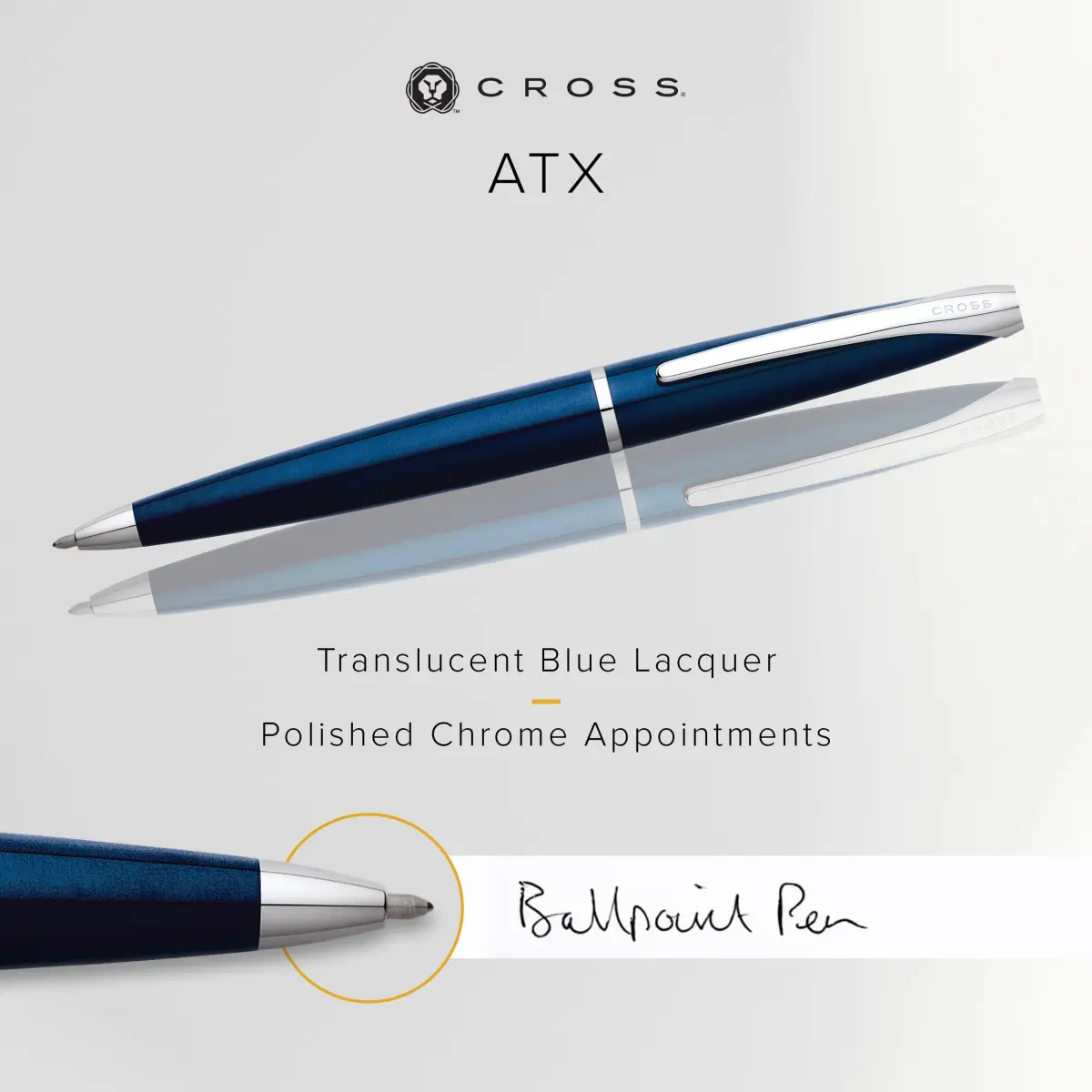 Cross ATX Translucent Blue Lacquer Ballpoint Pen, Medium Point, Black Ink | Smooth Writing, Ergonomic Grip - view 2