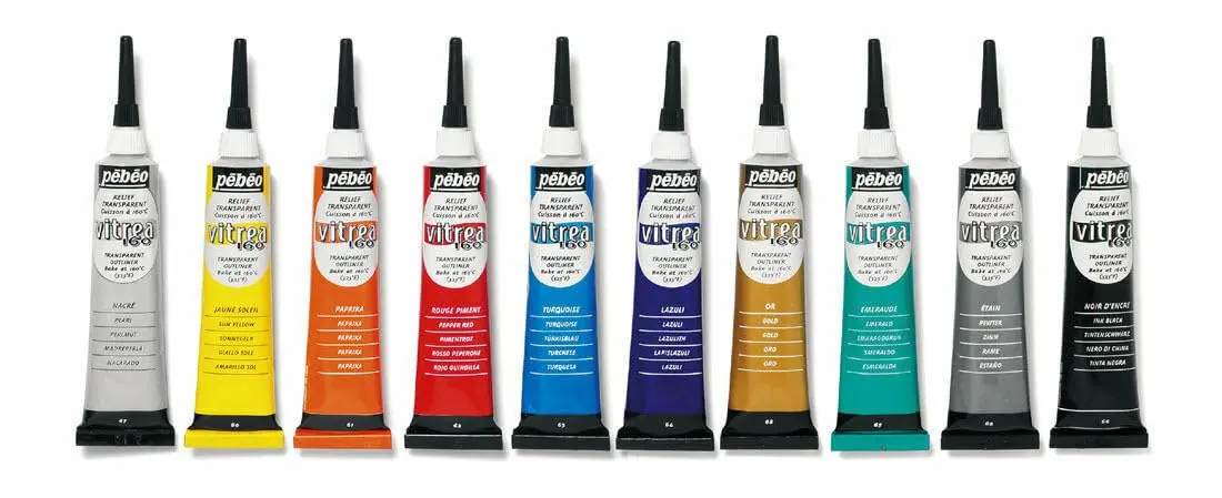 Pebeo Vitrea 160 Set of 10 Assorted Glass Paint Outliners 20 ml Tubes | Non-Toxic, Heat-Resistant, Food Safe - main product image