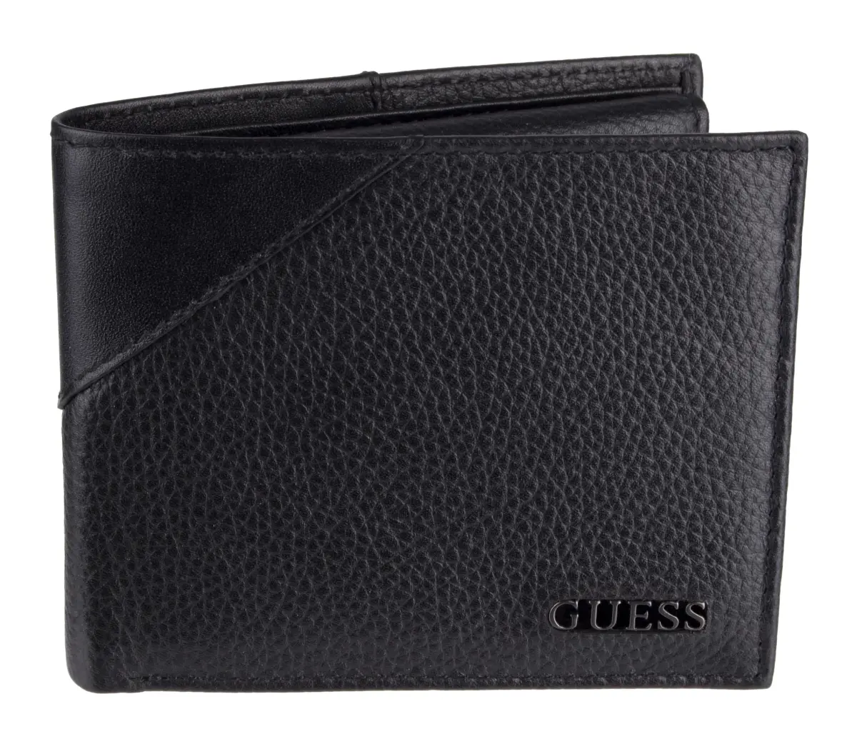 GUESS Men's Black Full-Grain Leather Passcase Wallet | RFID Blocking, 6 Card Slots, ID Window - main product image