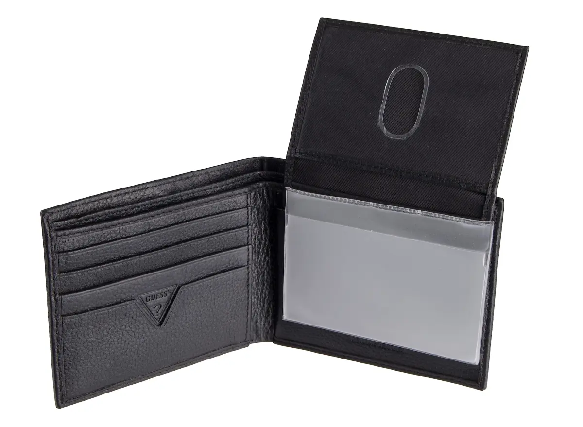 GUESS Men's Black Full-Grain Leather Passcase Wallet | RFID Blocking, 6 Card Slots, ID Window - view 2