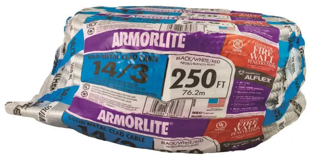 Southwire Armorlite Type MC Aluminum Armored Cable 14/3 600V 250 Ft Coil | Suitable for Commercial & Industrial Wiring - view 3