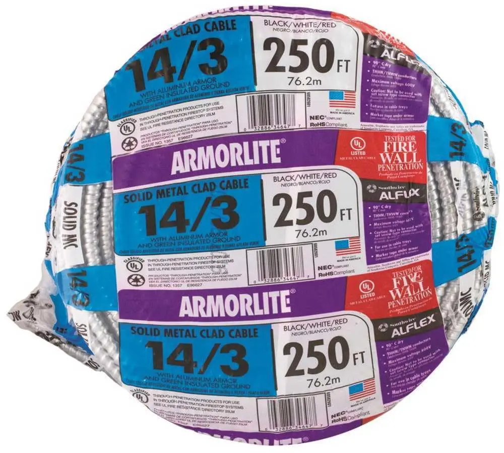 Southwire Armorlite Type MC Aluminum Armored Cable 14/3 600V 250 Ft Coil | Suitable for Commercial & Industrial Wiring - view 4