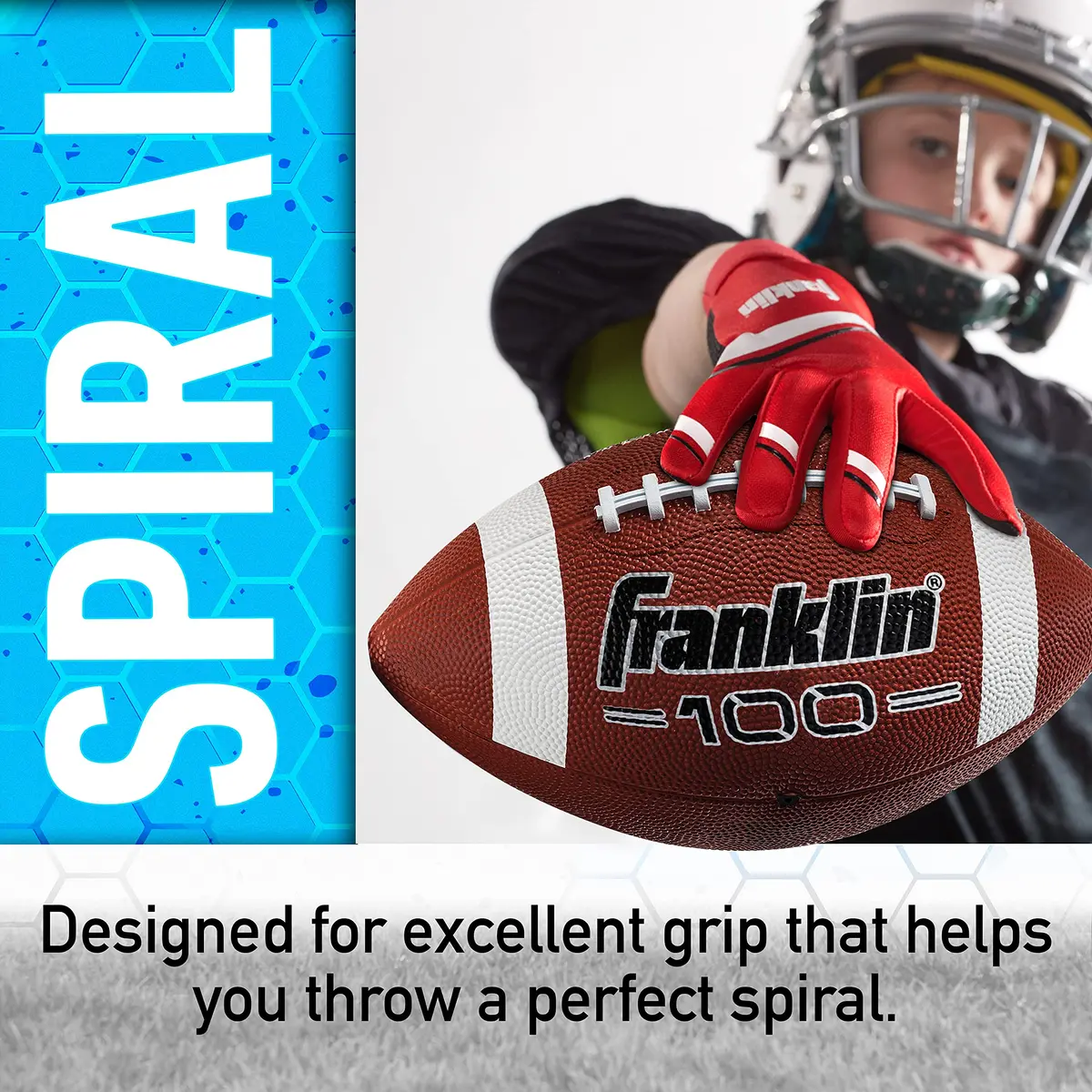 Franklin Sports Grip-Rite 100 Junior Football | Official Junior Size 10" x 6" Rubber Ball - view 5