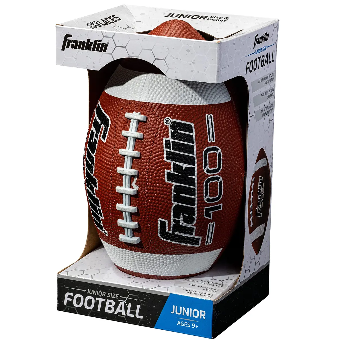 Franklin Sports Grip-Rite 100 Junior Football | Official Junior Size 10" x 6" Rubber Ball - view 8