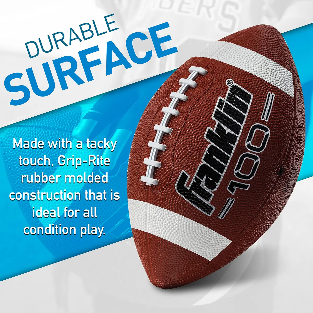 Franklin Sports Grip-Rite 100 Junior Football | Official Junior Size 10" x 6" Rubber Ball - view 2
