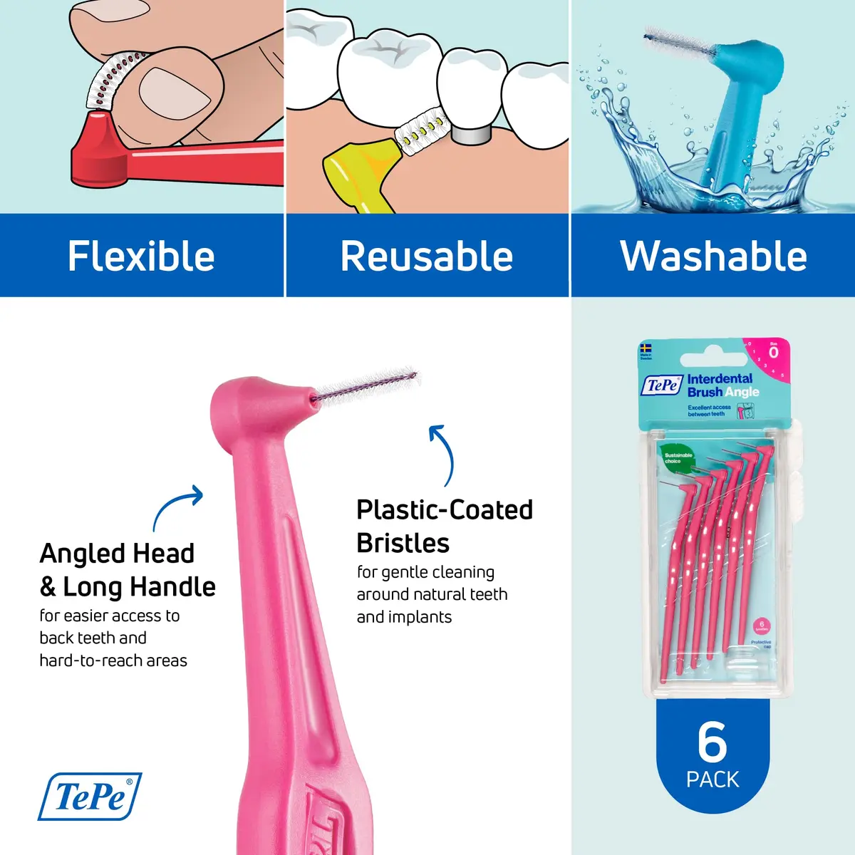 TePe Interdental Brush Angle, Pink, Size 0 | Angled Dental Brush for Teeth Cleaning, Pack of 6 - view 5