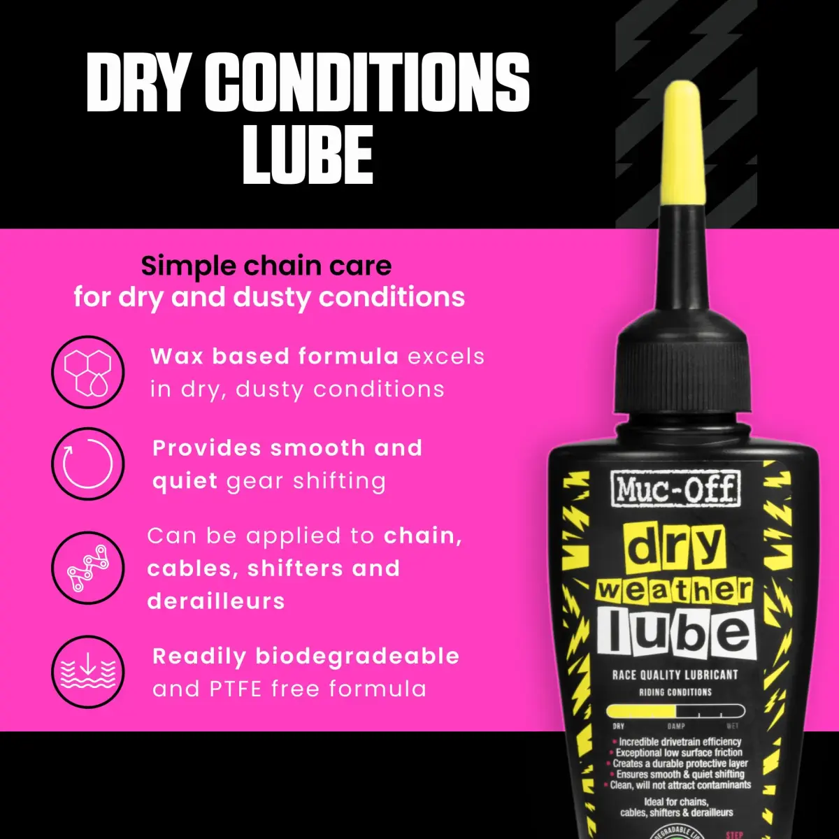 Muc-Off Dry Chain Lube 50ml (1.7 Fl Oz) | Biodegradable Bike Lubricant for Dry, Dusty Conditions - view 2